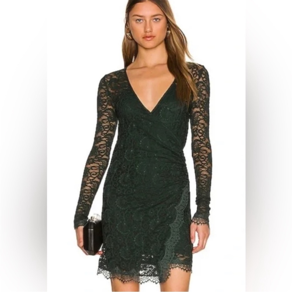 Free People Stretch Faux Wrap Green Lace Dress XS